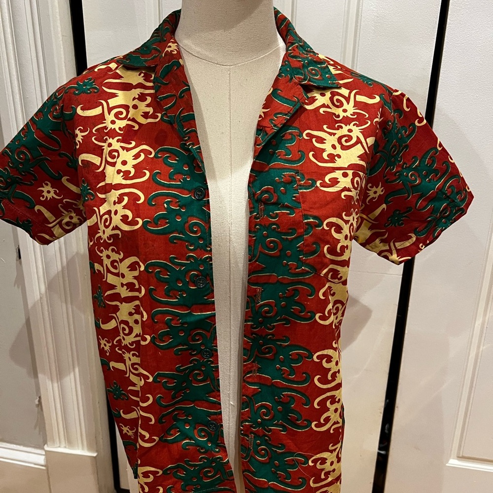 Vibrant Red and Green Kids Button Down Shirt